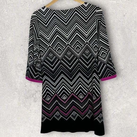 Nordstrom Eliza J Zig Zag Shift Dress Black‎ White Pink Size 4 Stretch EJ4M7405 - Picture 4 of 12